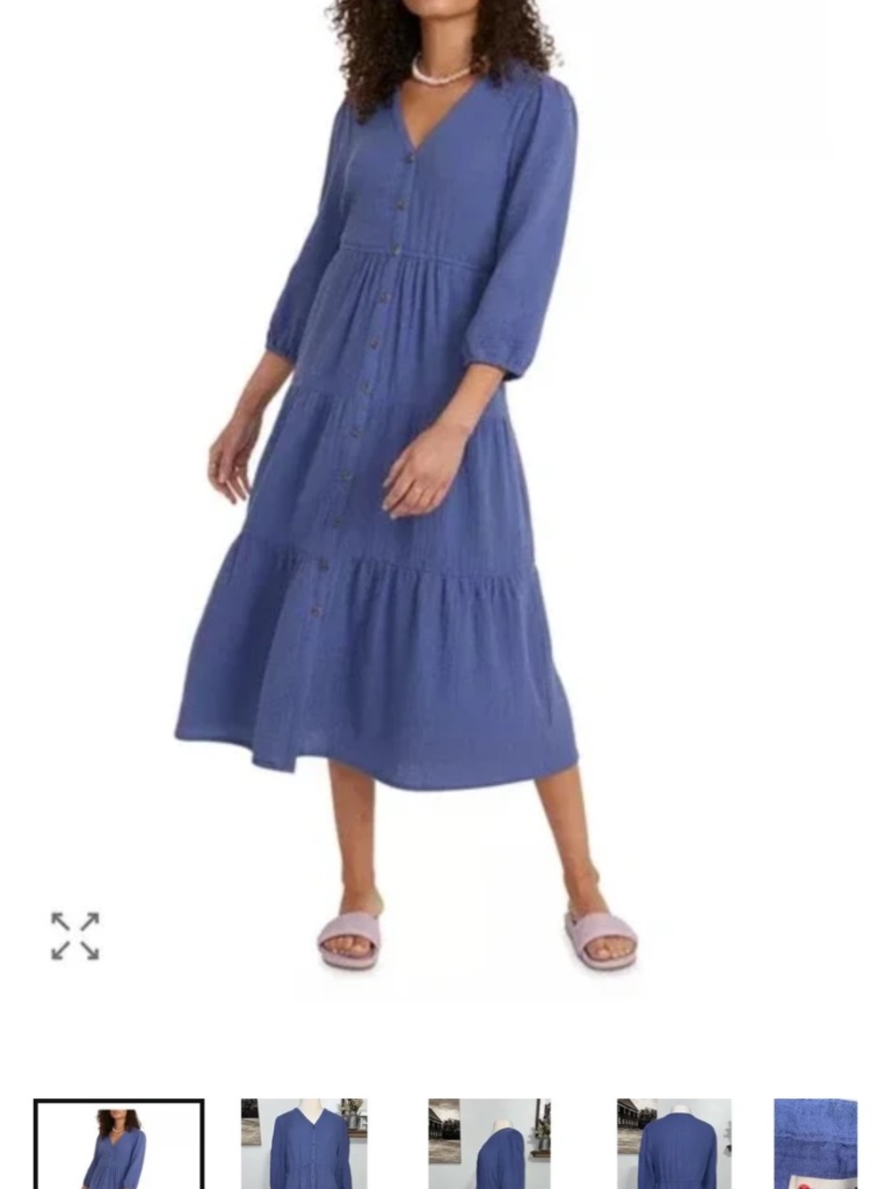 Marine Layer Periwinkle Button-Front Tiered Midi Dress
